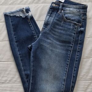 KanCan Dark Blue Skinny Jeans with Side Panel and Frayed Ankles
